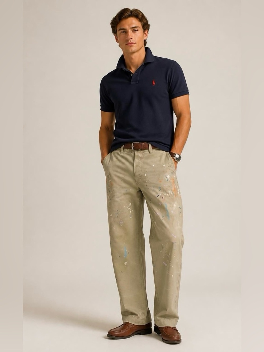 Polo by Ralph Lauren The Big Chino Khaki Paint-Splatter Pants 36/30
